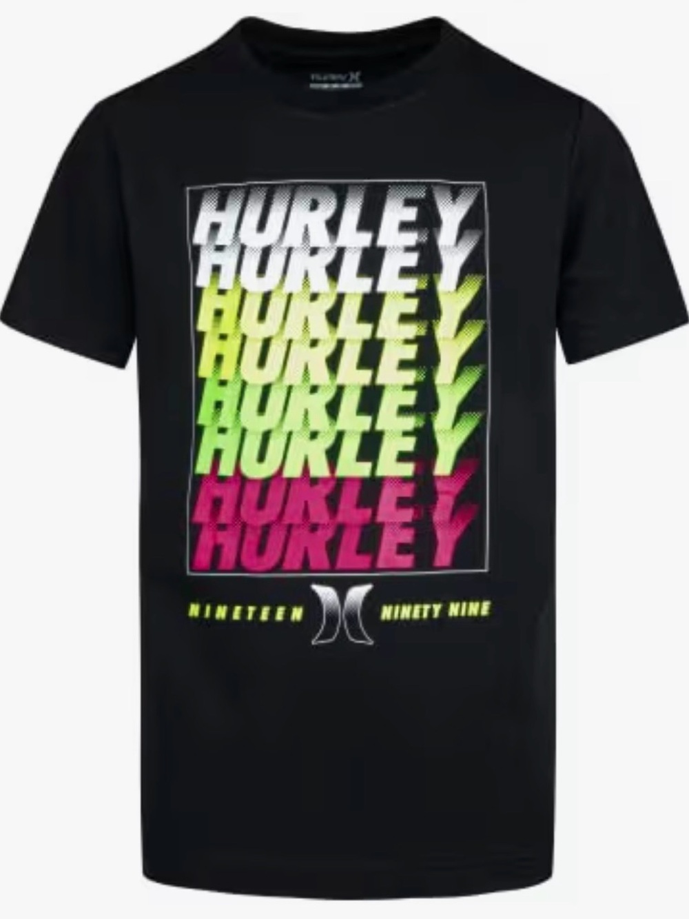 Hurley Black Short-Sleeve Tee with Neon Gradient Logo